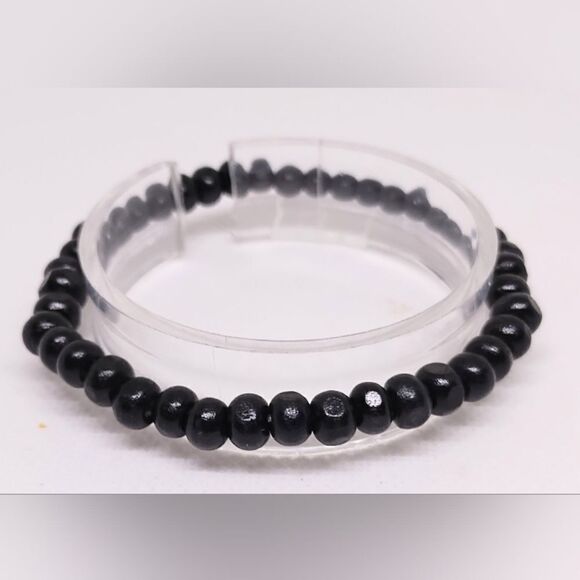 Men's bracelet beaded beads black new e50 - Picture 1 of 1